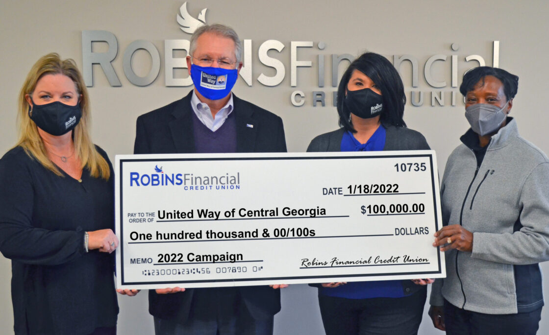 Robins Financial Credit Union Celebrates 100th Anniversary with  United Way of Central Georgia