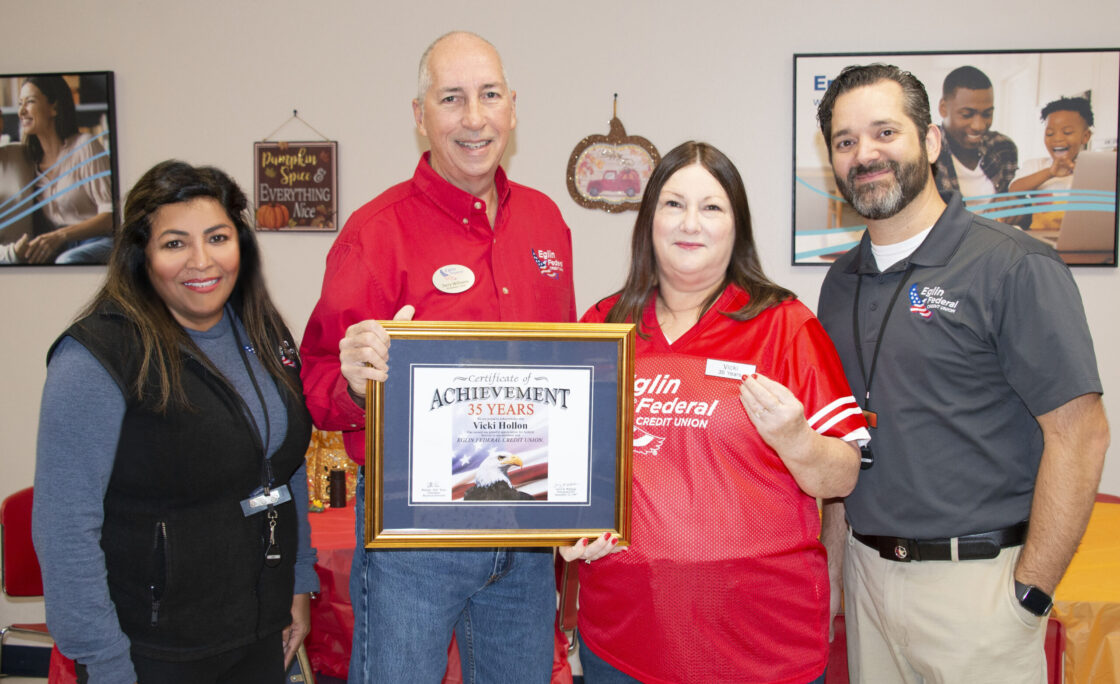 Eglin Federal Credit Union recognizes Account Services Administrative Assistant Vicki Hollon for 35 years of service