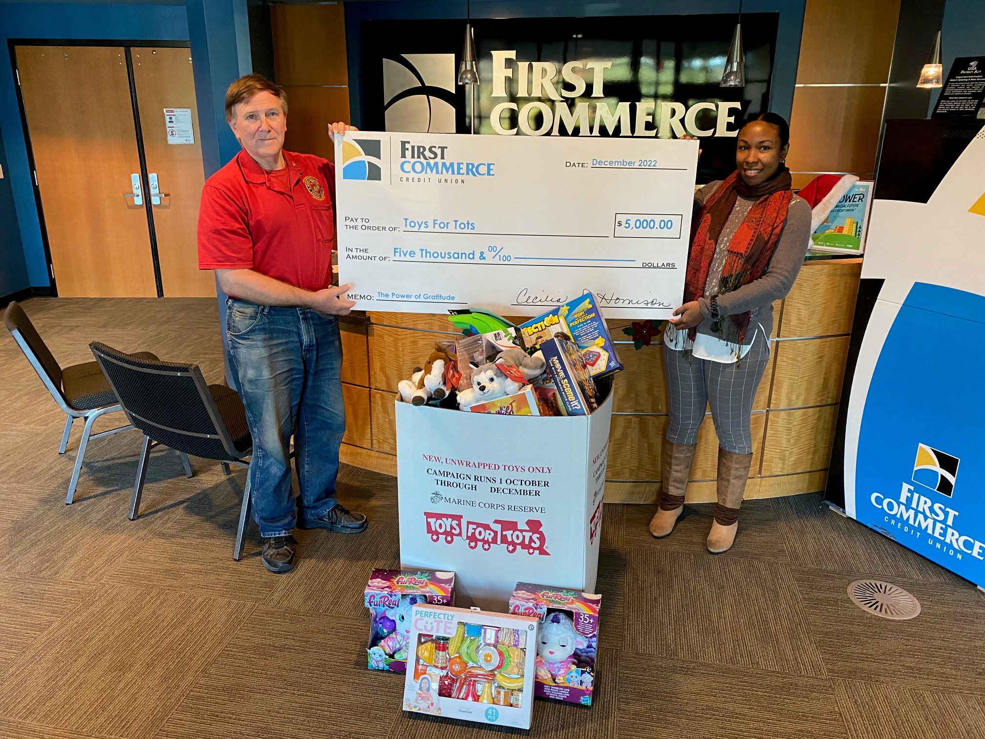 First Commerce Gives Back to the Tallahassee Community by Collecting Toys and Donating $5,000 to Toys for Tots