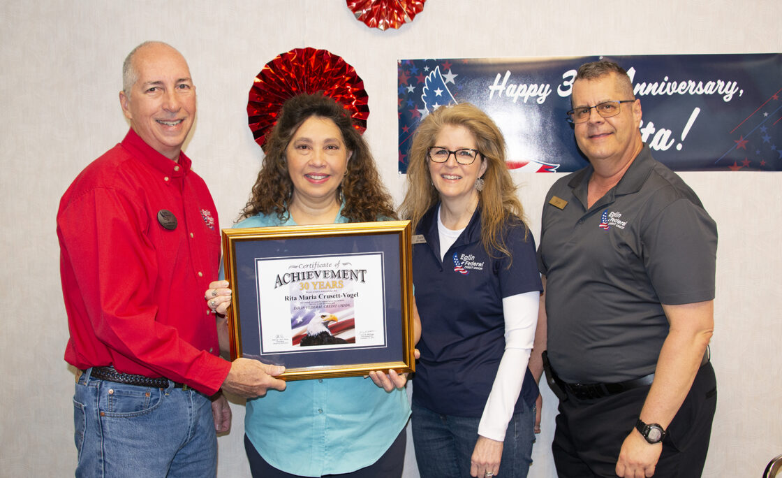 Eglin Federal Credit Union recognizes Member Service Counselor Rita Crusett-Vogel for 30 years of service
