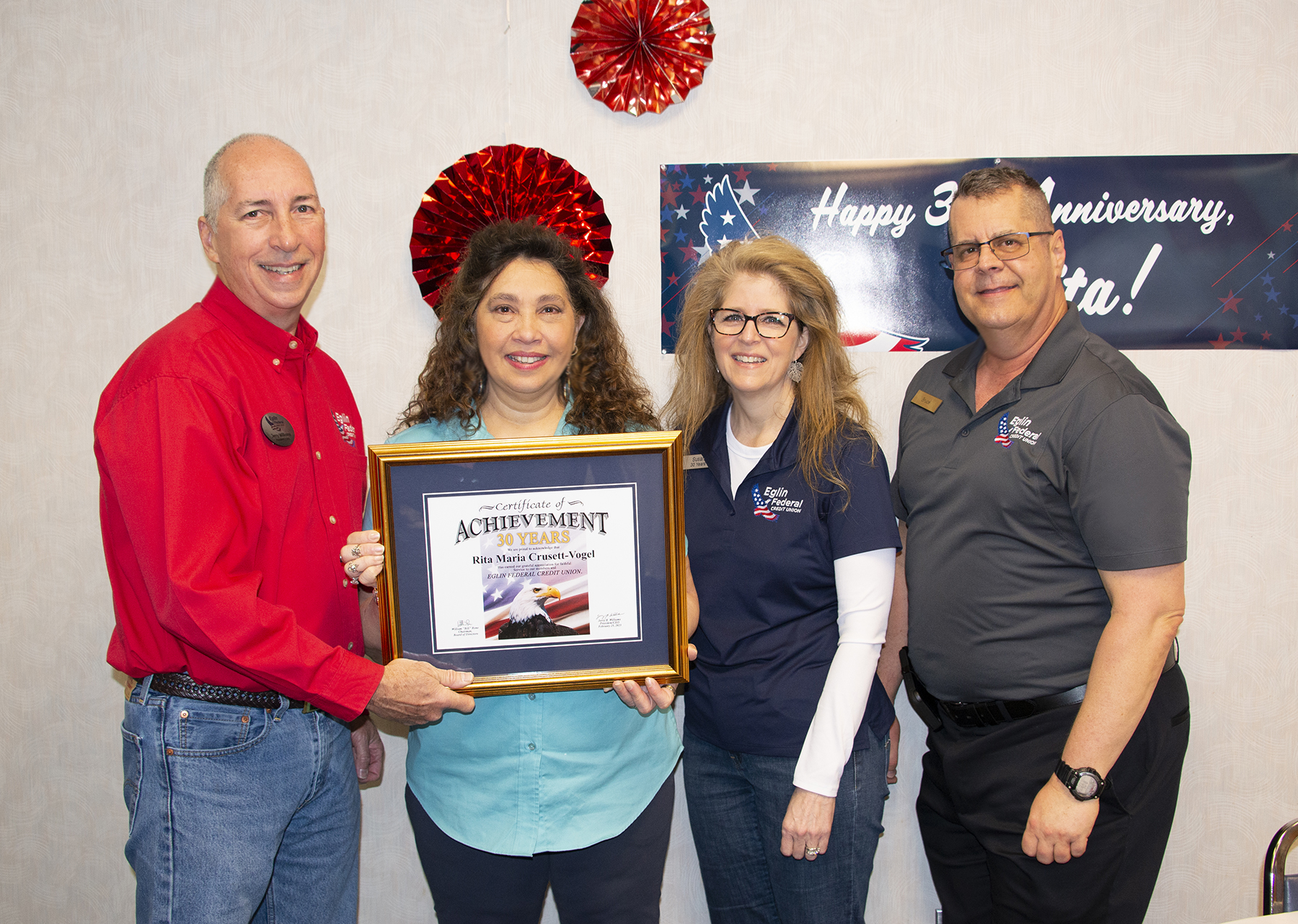 Eglin Federal Credit Union recognizes Member Service Counselor Rita Crusett-Vogel for 30 years of service