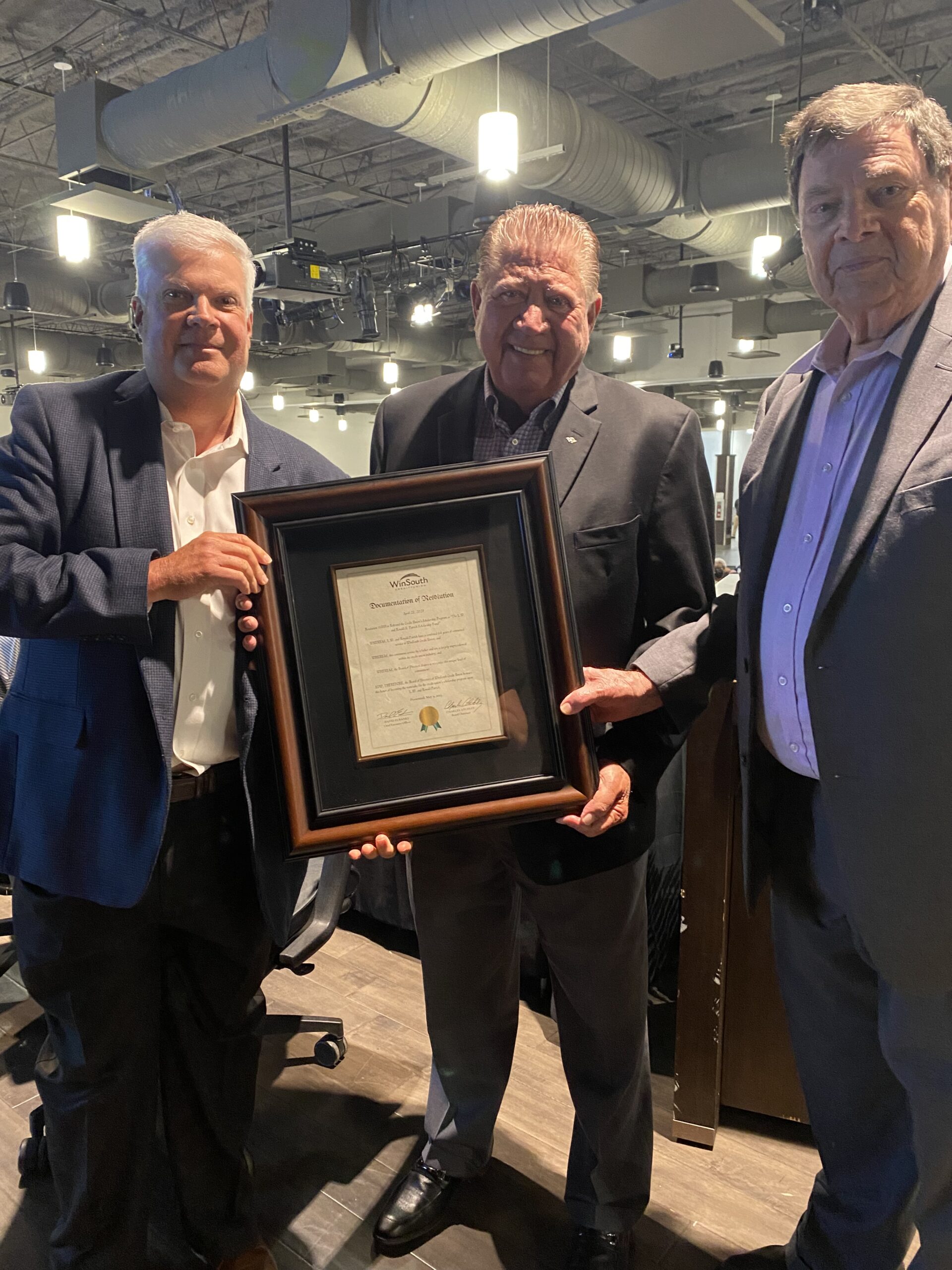 WinSouth Credit Union Rebrands Scholarship Program to Honor L.W. and Ronald A. Patrick for a combined 64 years of service on the Board of Directors