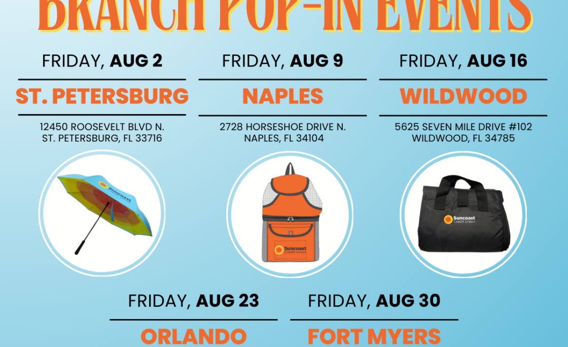 Suncoast Credit Union Celebrates 90th Anniversary with Exciting August Branch Pop-In Events and Exclusive Summer Swag Giveaways