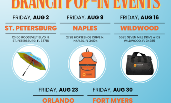 Suncoast Credit Union Celebrates 90th Anniversary with Exciting August Branch Pop-In Events and Exclusive Summer Swag Giveaways
