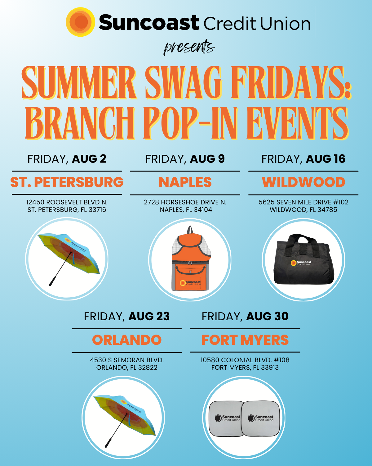 Suncoast Credit Union Celebrates 90th Anniversary with Exciting August Branch Pop-In Events and Exclusive Summer Swag Giveaways