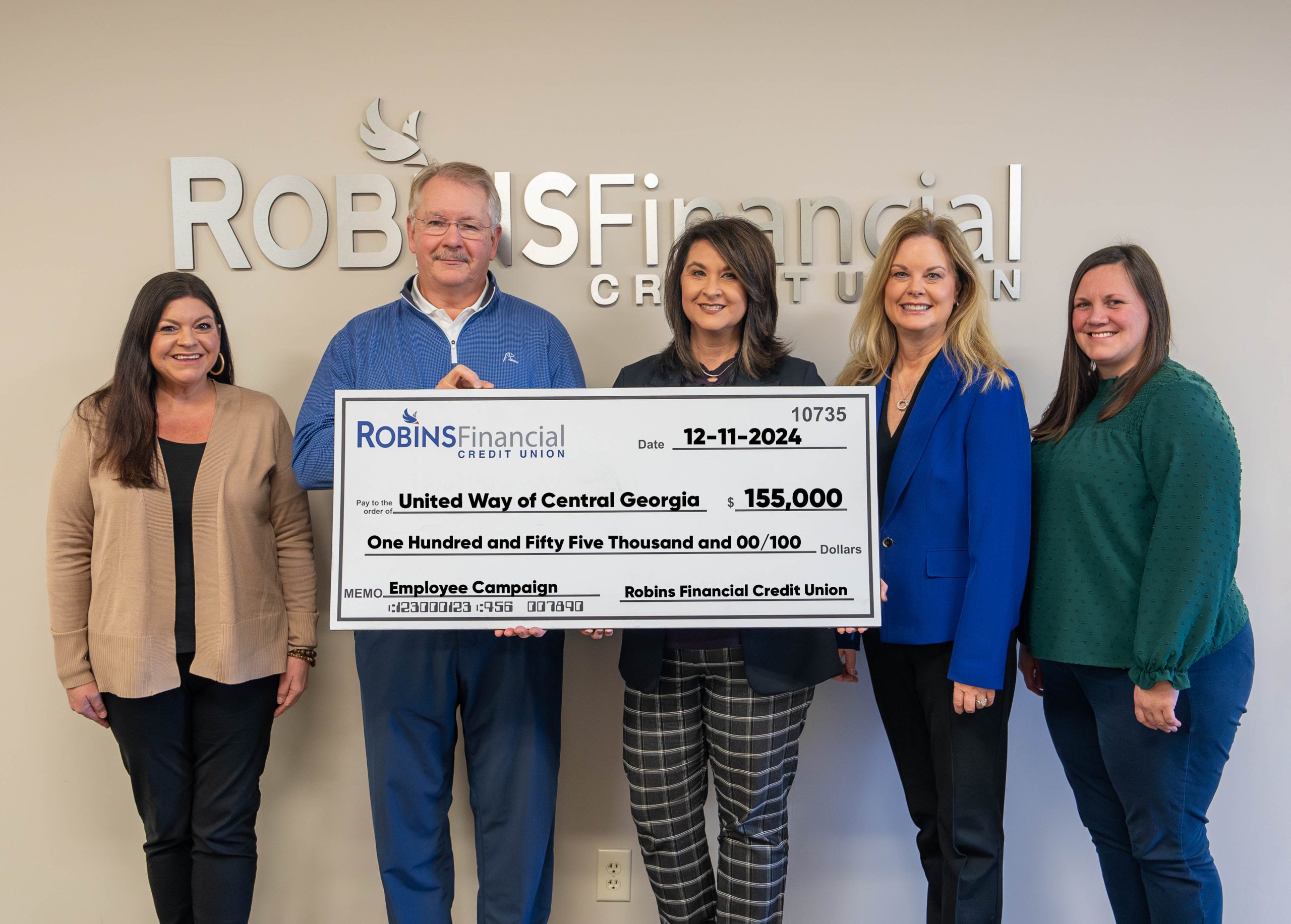 Robins Financial Credit Union Raises $155,000 for the United Way of Central Georgia through Employee Donations