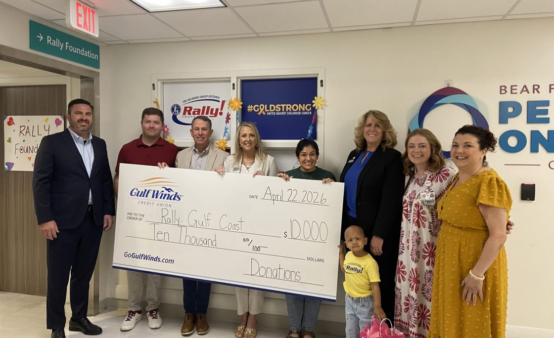 Gulf Winds Credit Union Contributes $10,000 Gift to  Rally Gulf Coast for Childhood Cancer Research