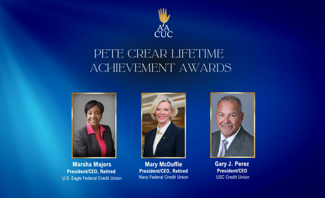 Three Distinguished Leaders to Receive AACUC 2026 Pete Crear Lifetime Achievement Award Award celebrates enduring contributions to equity, leadership, and progress in the credit union movement