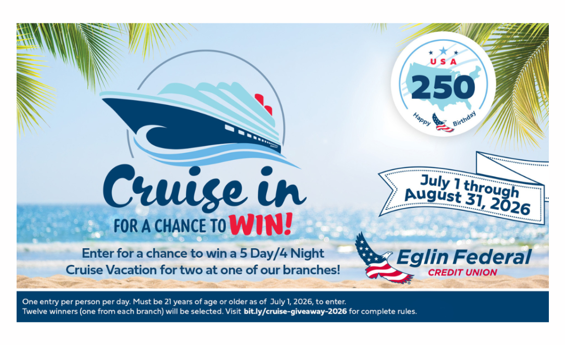 Cruise on in to Eglin Federal Credit Union for America’s 250th Celebration Giveaway