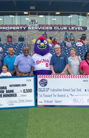 Strikeout Hunger 2026: Virginia Credit Union and Fredericksburg Nationals Make $13,000 Donation to Fredericksburg Regional Food Bank